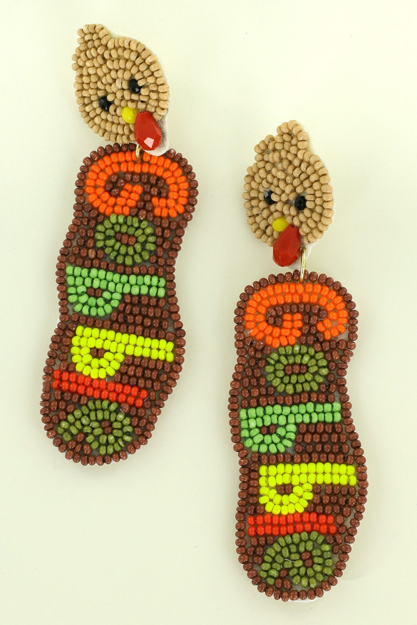 THANKSGIVING GOBBLE TURKEY BEADED DROP EARRINGS