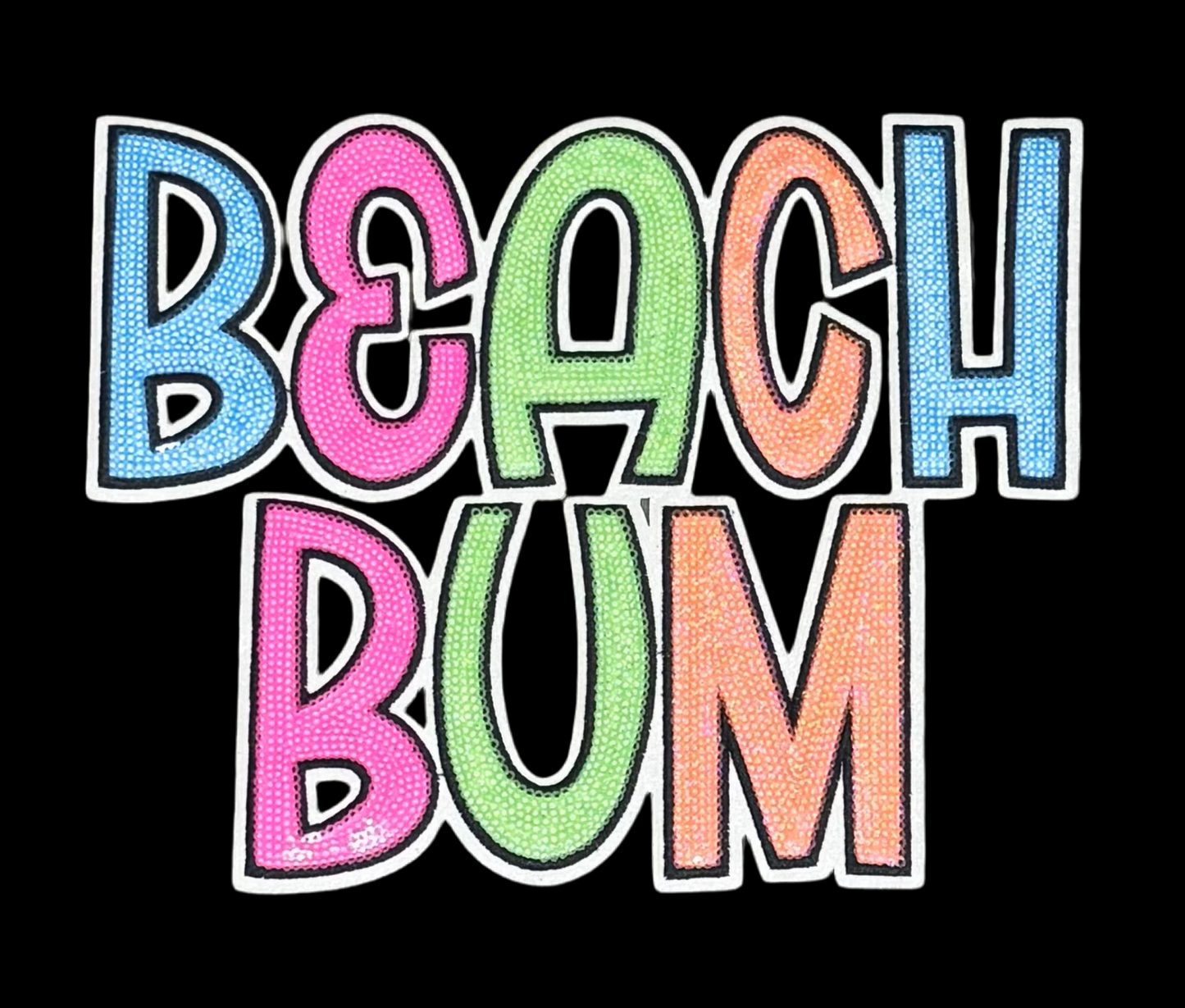 Beach Bum Patch, Sequin Beach Bum Patch, White Glitter Backing, Iron on Patch, DIY