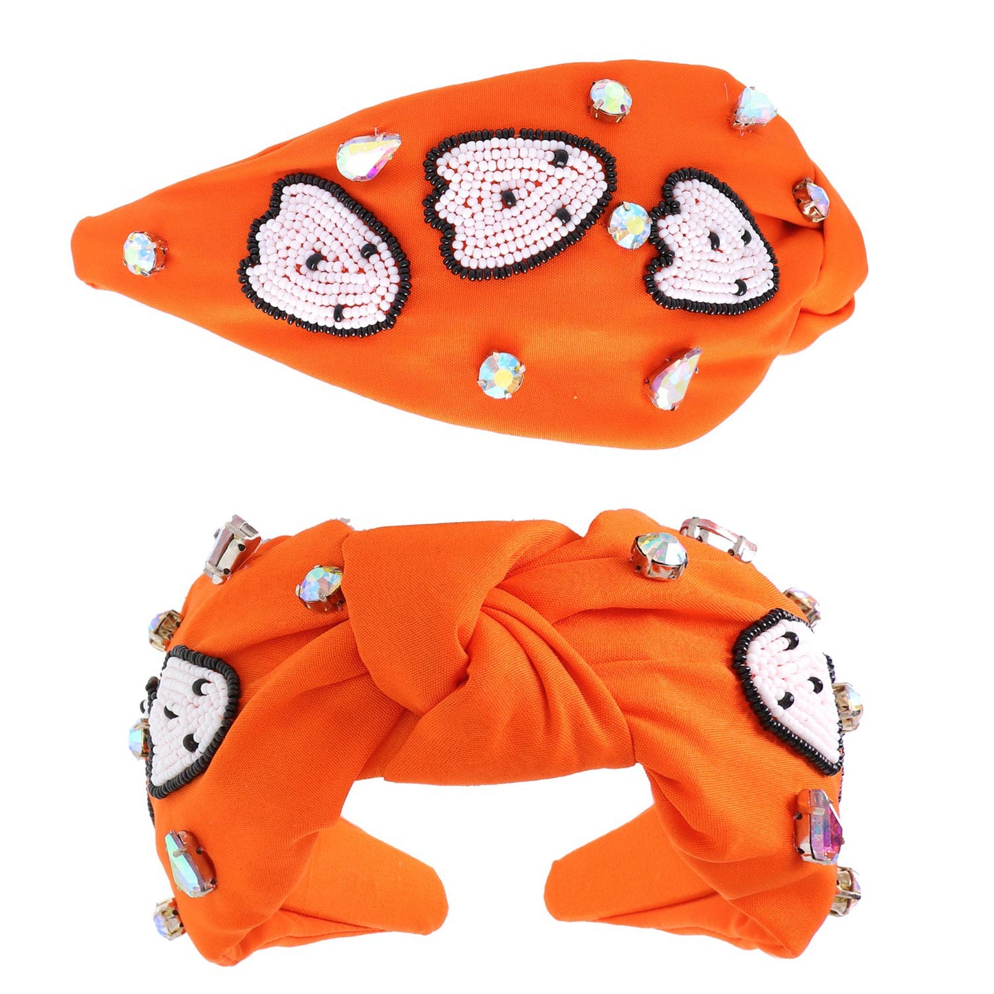 HALLOWEEN CRYSTAL RHINESTONE GHOST BEADED TOP KNOT HANDMADE HEADBAND/Hair Accessories