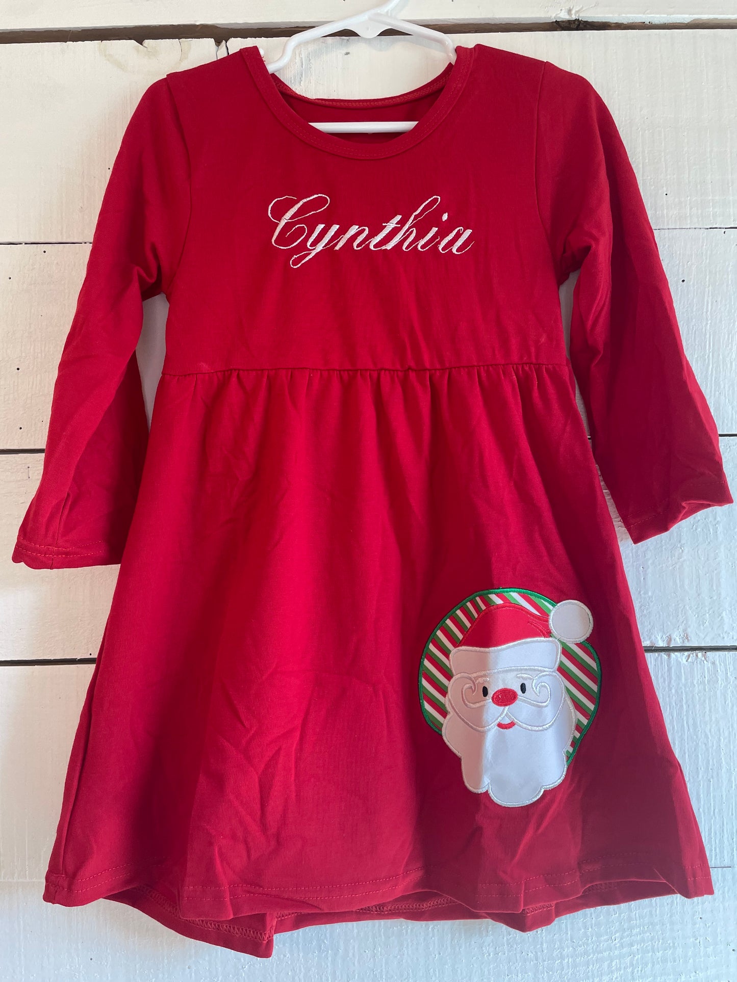 Red Santa personalized Girl dress, Christmas Boutique girl dress, personalized dress, holiday dress,