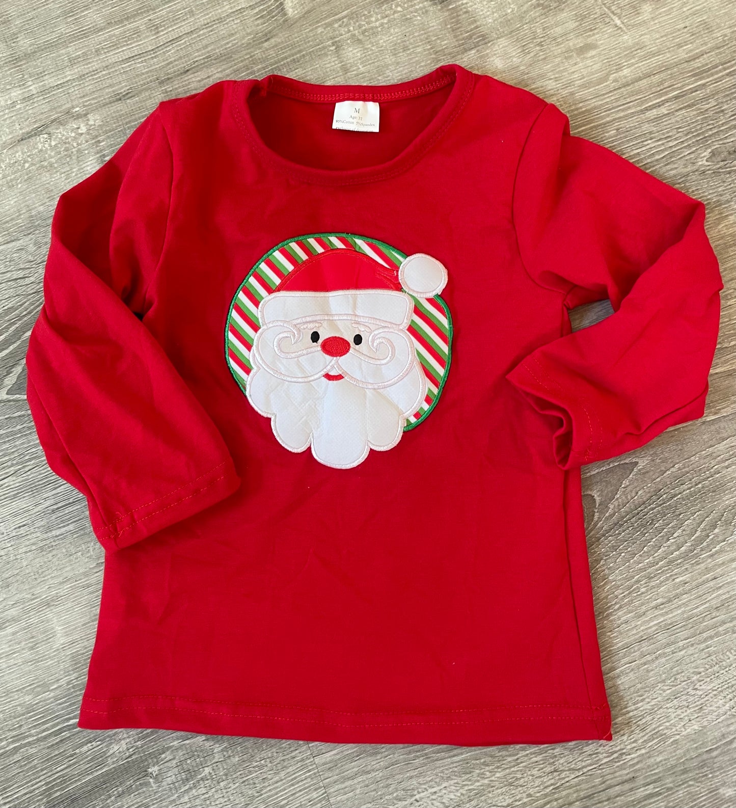 Red Santa Applique Boys Christmas Shirt, Boutique Christmas Applique Shirt ,Holiday Shirt,
