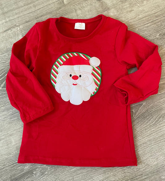 Red Santa Applique Boys Christmas Shirt, Boutique Christmas Applique Shirt ,Holiday Shirt,