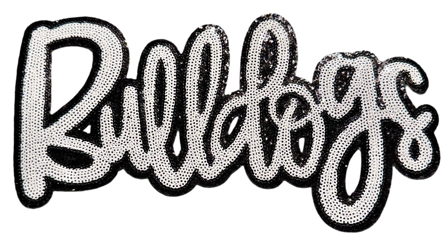 Bulldogs Patch, Sequin Patch, White Bulldogs Patch, Black Glitter Backing, Iron On Patch, Game Day Patch, Mascot Patch, DIY Patch
