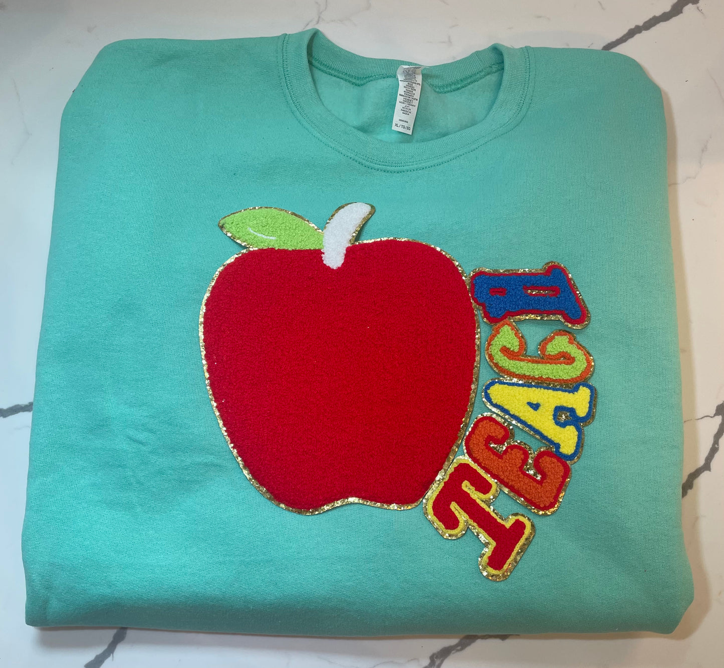 Teach Iron On Patch, Apple Patch, Teacher Gift, Chenille and Glitter Iron on Patch