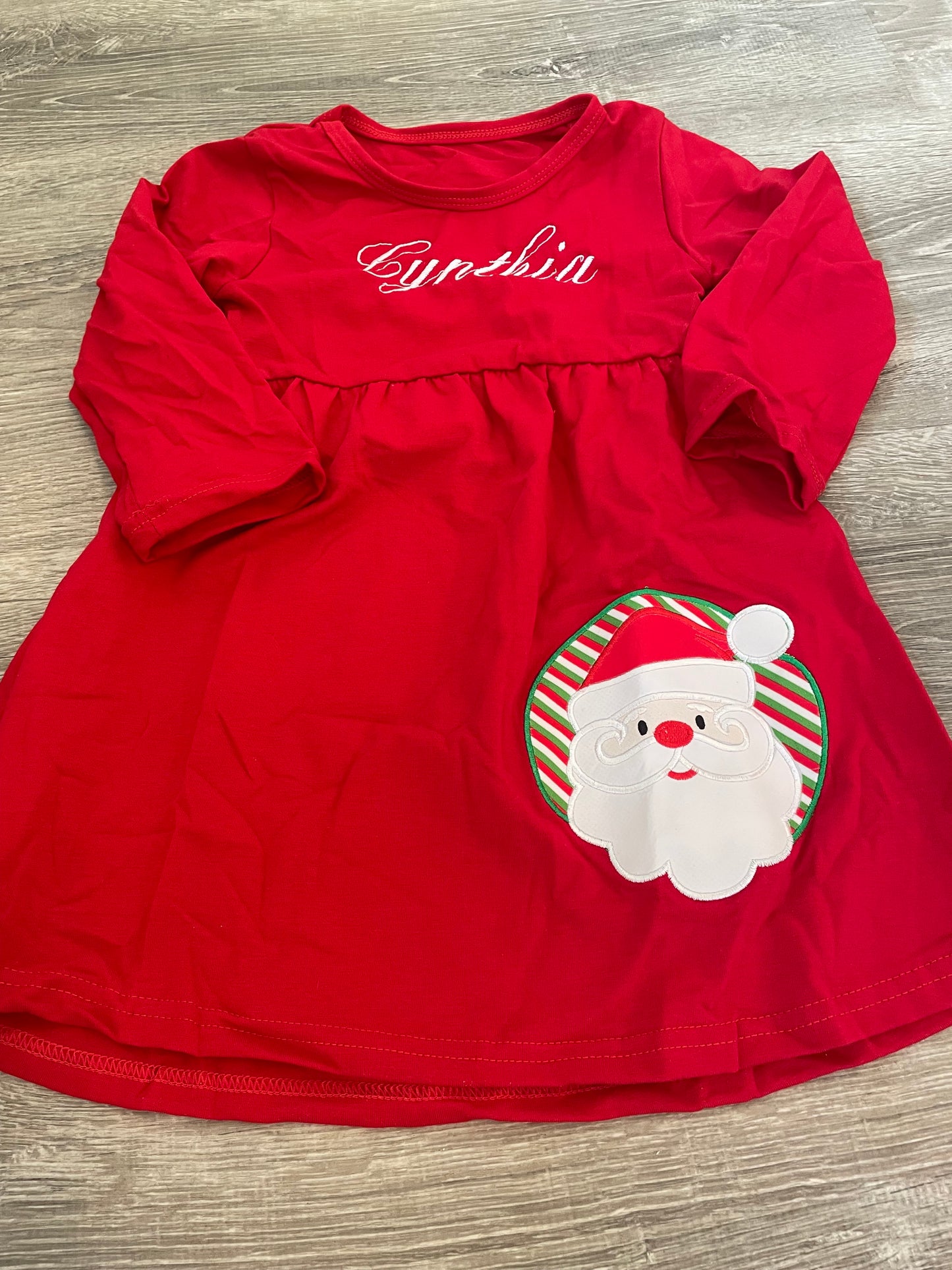 Red Santa personalized Girl dress, Christmas Boutique girl dress, personalized dress, holiday dress,