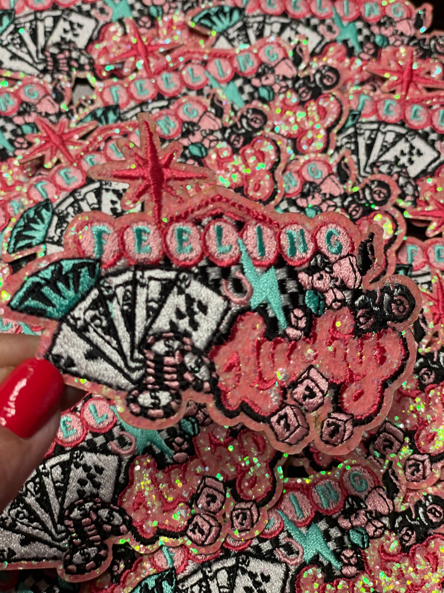 Feeling Lucky Patch, Trucker Hat Patch, Pink Patch, Glitter Patch, Cowgirl Patch, Trendy Patch, Iron On Patch, DIY