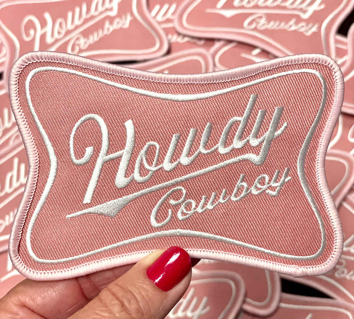 Howdy Cowboy Patch, Trucker Hat Patch, 4.5 inch Patch, Cowgirl Patch, Pink Patch, Patch for Hat, Iron on Patch, Embroidery Patch,