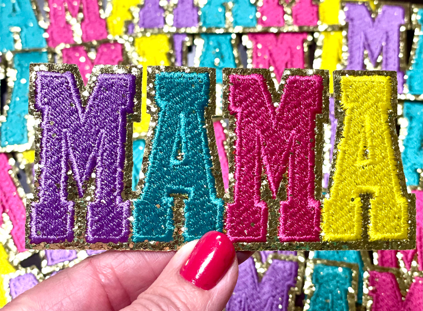 Mama Patch, Trucker Hat Patch, Multi-colored Mama Patch, Embroidered Patch, Mom Patch, Glitter Patch, Trendy Patch, Patch for Hats, DIY, Iron on Patch