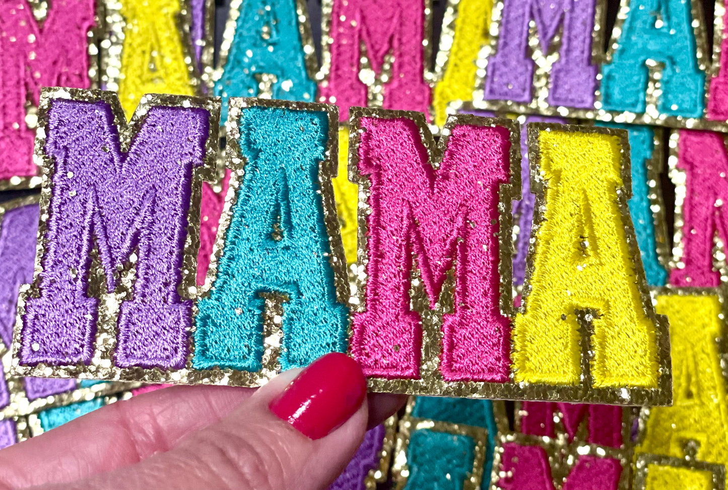 Mama Patch, Trucker Hat Patch, Multi-colored Mama Patch, Embroidered Patch, Mom Patch, Glitter Patch, Trendy Patch, Patch for Hats, DIY, Iron on Patch