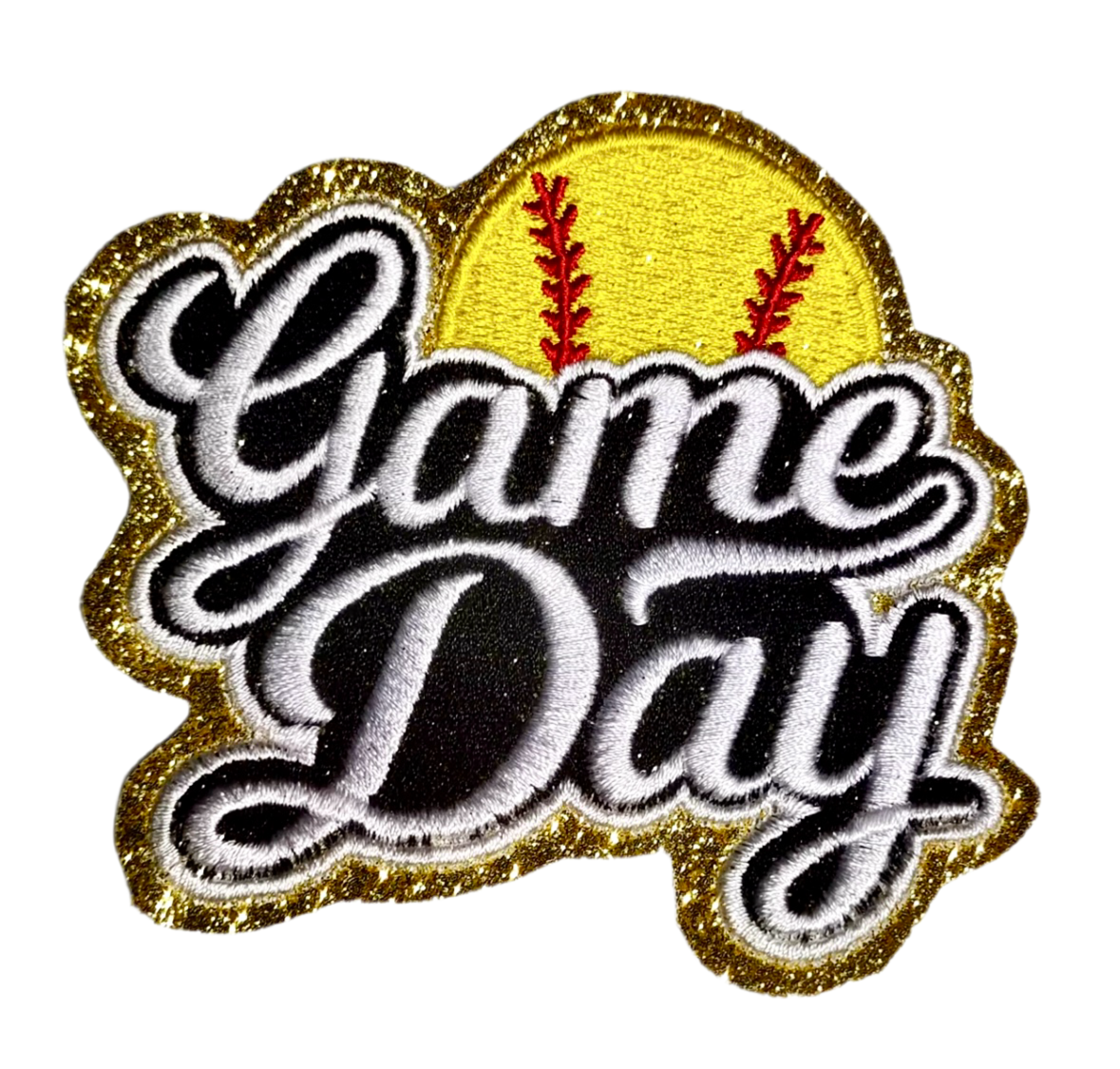 Softball Game Day Patch. Trucker Hat Patch, Glitter Patch, Iron On Patch, Sports Patch, Game Day Patch, Patch for Hat, DIY, White embroidered Patch