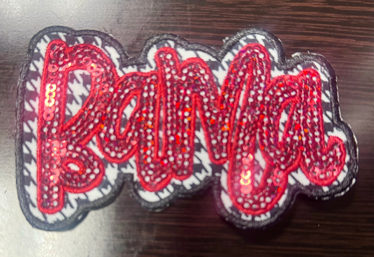 Houndstooth Patch, Cursive Font, Sequin Patch, Game Day Patch, Crimson Sequins, Iron on Patch, DIY Patch, Trucker Hat Patch
