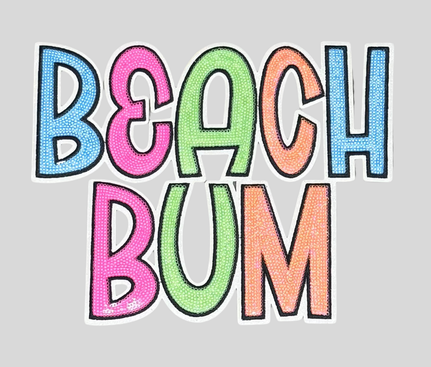 Beach Bum Patch, Sequin Beach Bum Patch, White Glitter Backing, Iron on Patch, DIY