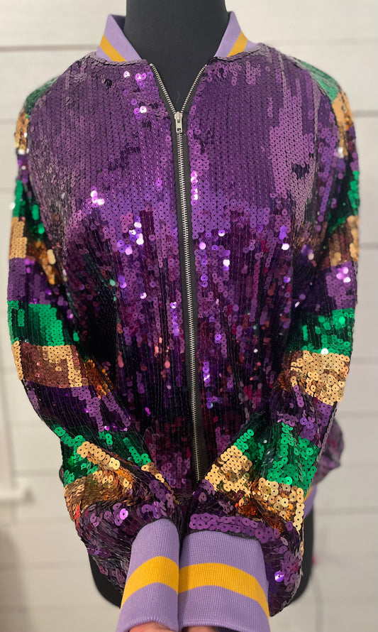 Mardi Gras Sequin Bomber Jacket, Mardi Gras Sequin Jacket, Multicolor Sequin Jacket, Sequin Bomber Jacket, Woman Jacket, Mardi Gras outfit, Sequin Jacket, Mardi Gras Jacket