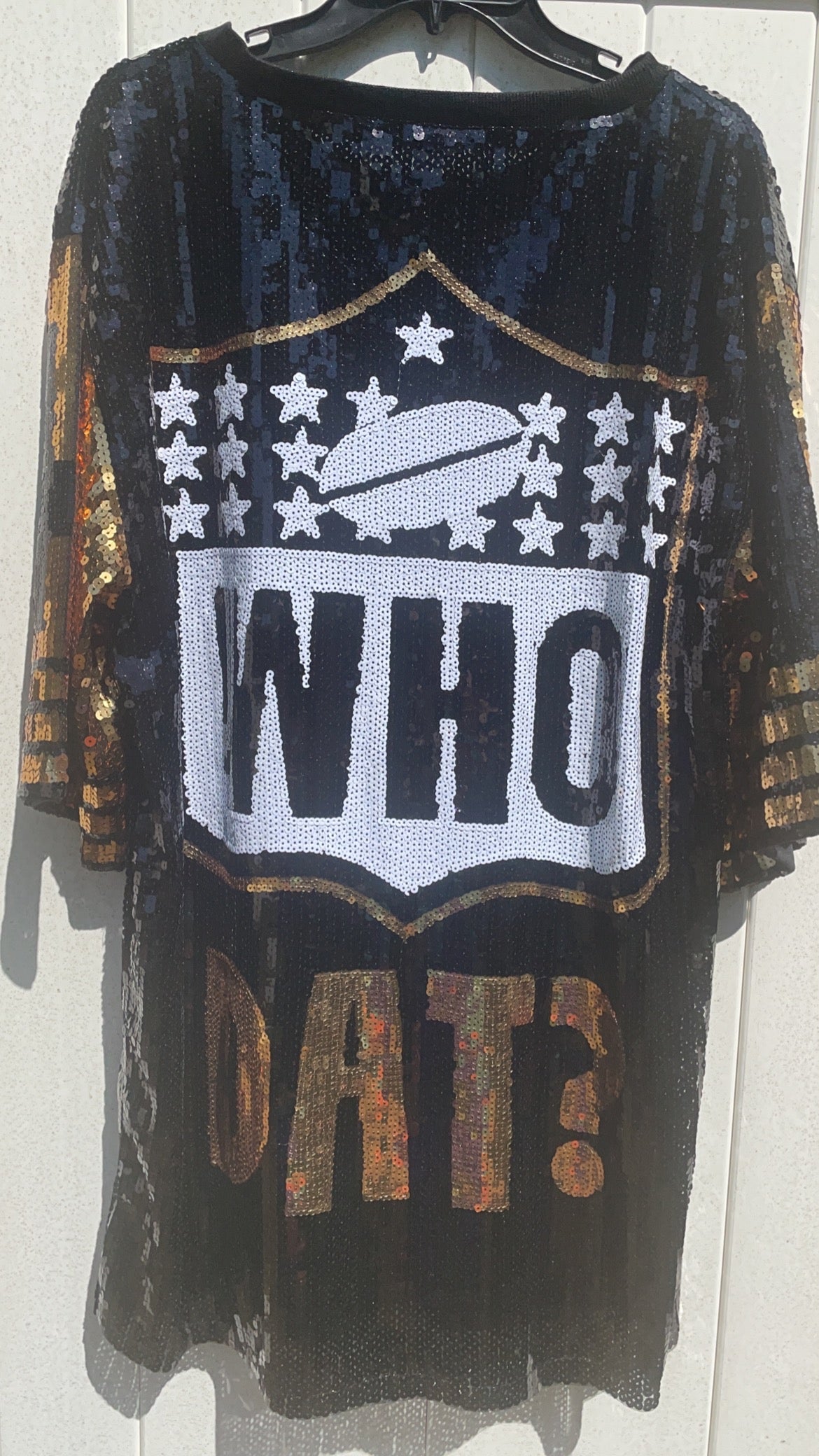 New Orleans Saints Ladies Black and Gold Sequin Jersey Dress| Black and Gold Dress| Women’s Sequin Dress| Bling Dress |NFL Sports|