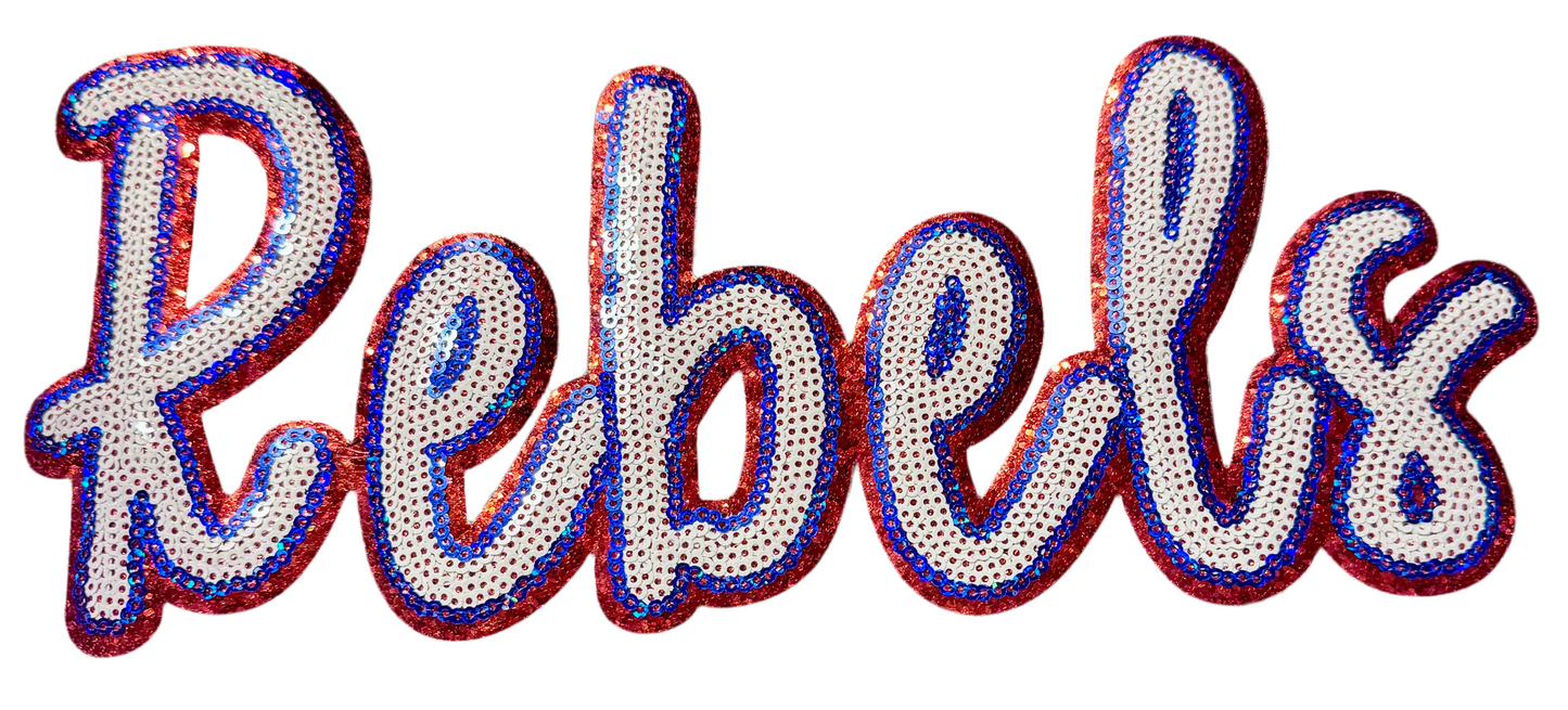 Rebels Patch, Sequin Patch, Football Patch, Red, white and blue Rebels Game Day Sequin Patch, Sequin Star Patch, DIY, Iron on Patch, Gold glitter backing