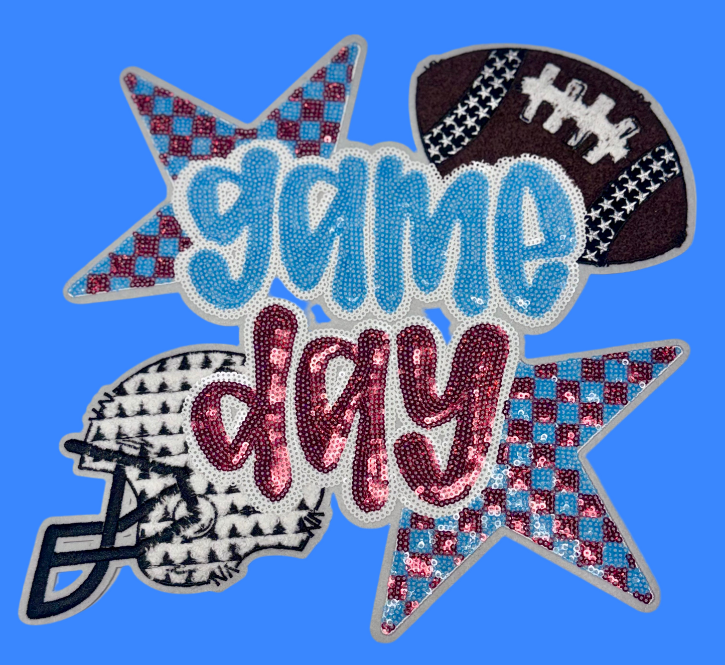 Football Game Day Patch, 11 in Patch,Game Day Patch, Red and Blue Patch, Sequin Football Patch, Sports Patch, Sequin Patch, Iron on Patch, DIY