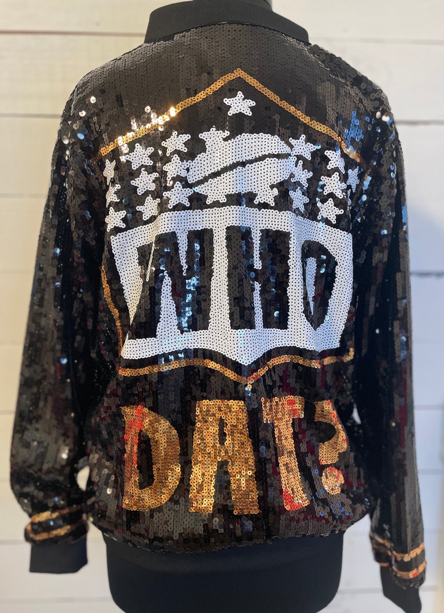 New Orleans Saints Jacket, Black and Gold Sequin Bomber Jacket, Game Day