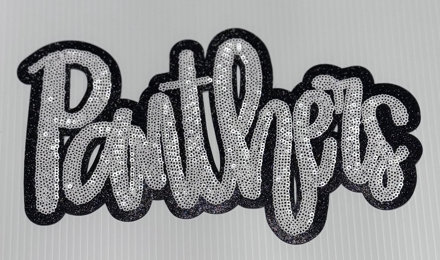 Panthers Patch, Sequin Patch, Football Patch, Panthers Game Day Sequin Patch, DIY, Iron on Patch, Black glitter backing