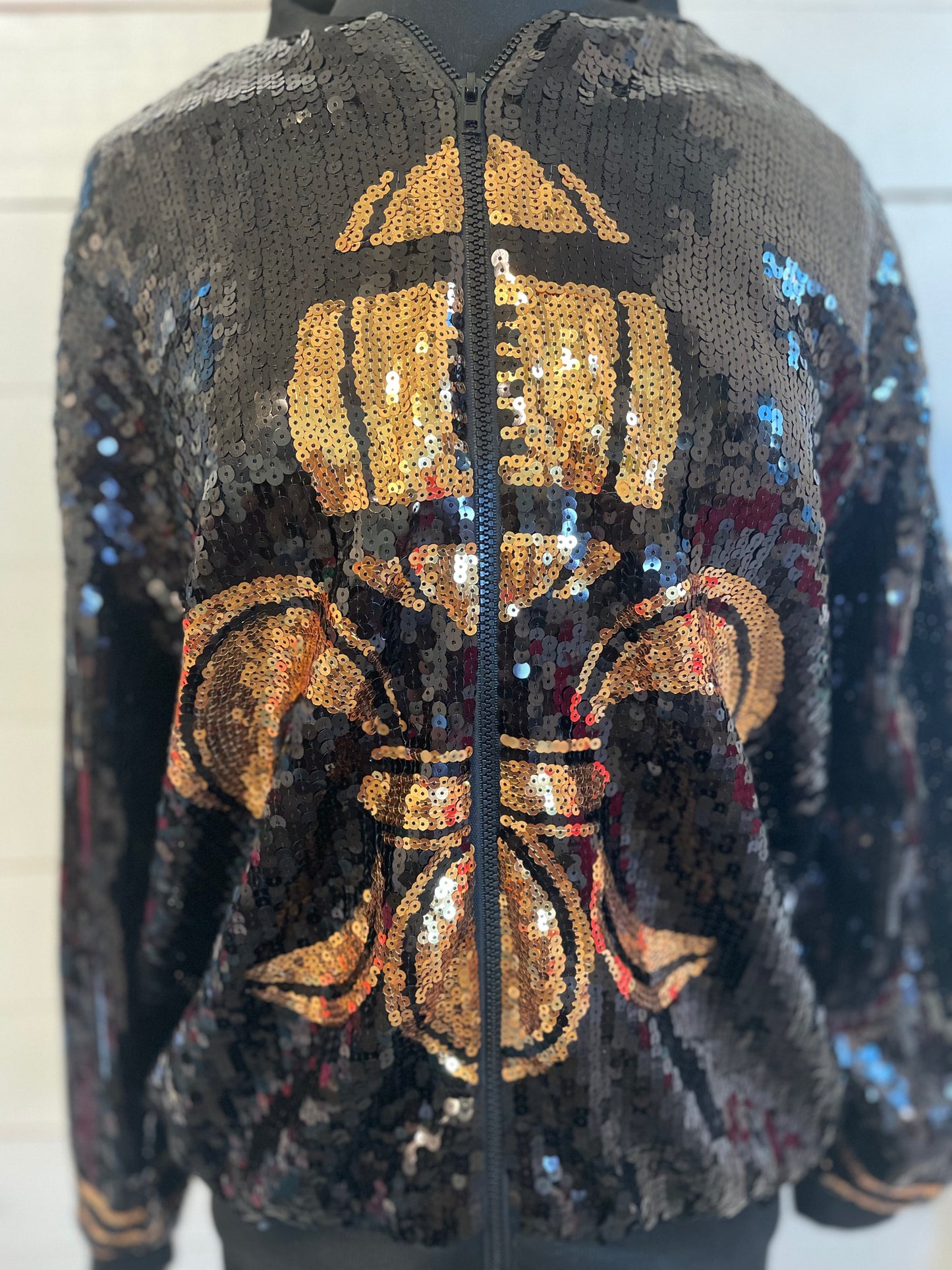 New Orleans Saints Jacket, Black and Gold Sequin Bomber Jacket, Game Day