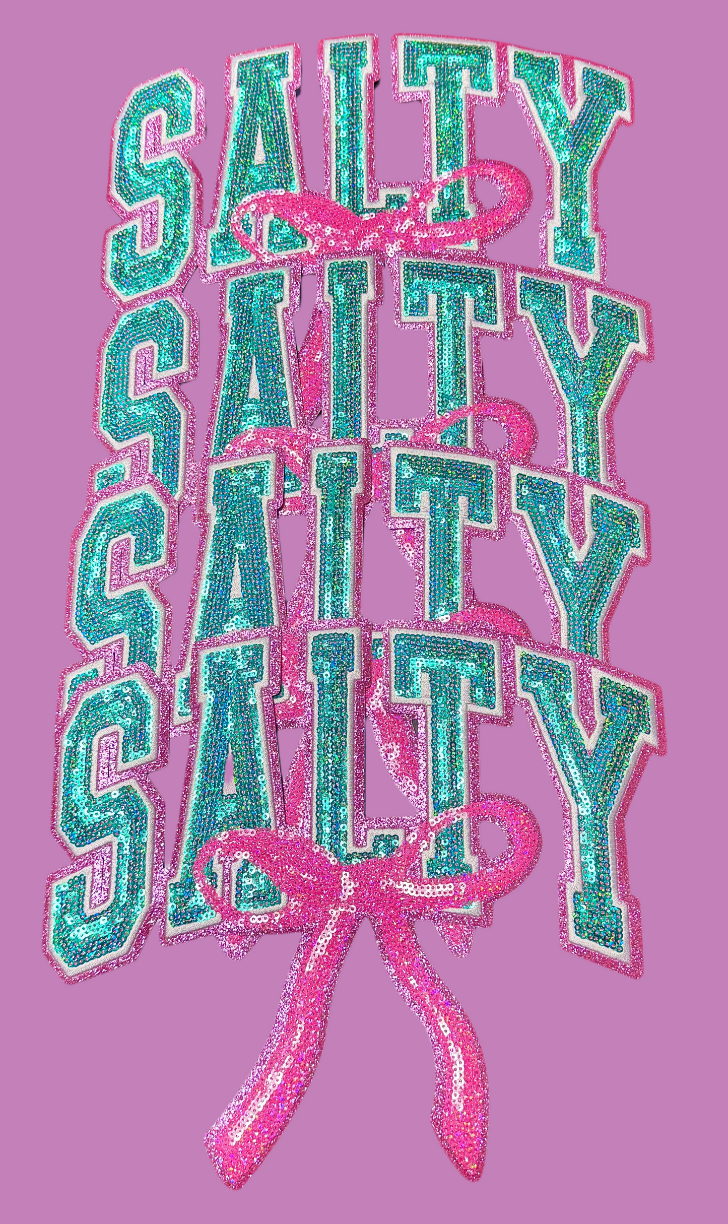 Salty Patch, Salty Sequin Bow Patch, Pink Glitter Backing, Iron on Patch, DIY