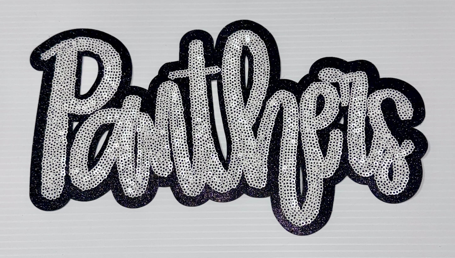 Panthers Patch, Sequin Patch, Football Patch, Panthers Game Day Sequin Patch, DIY, Iron on Patch, Black glitter backing