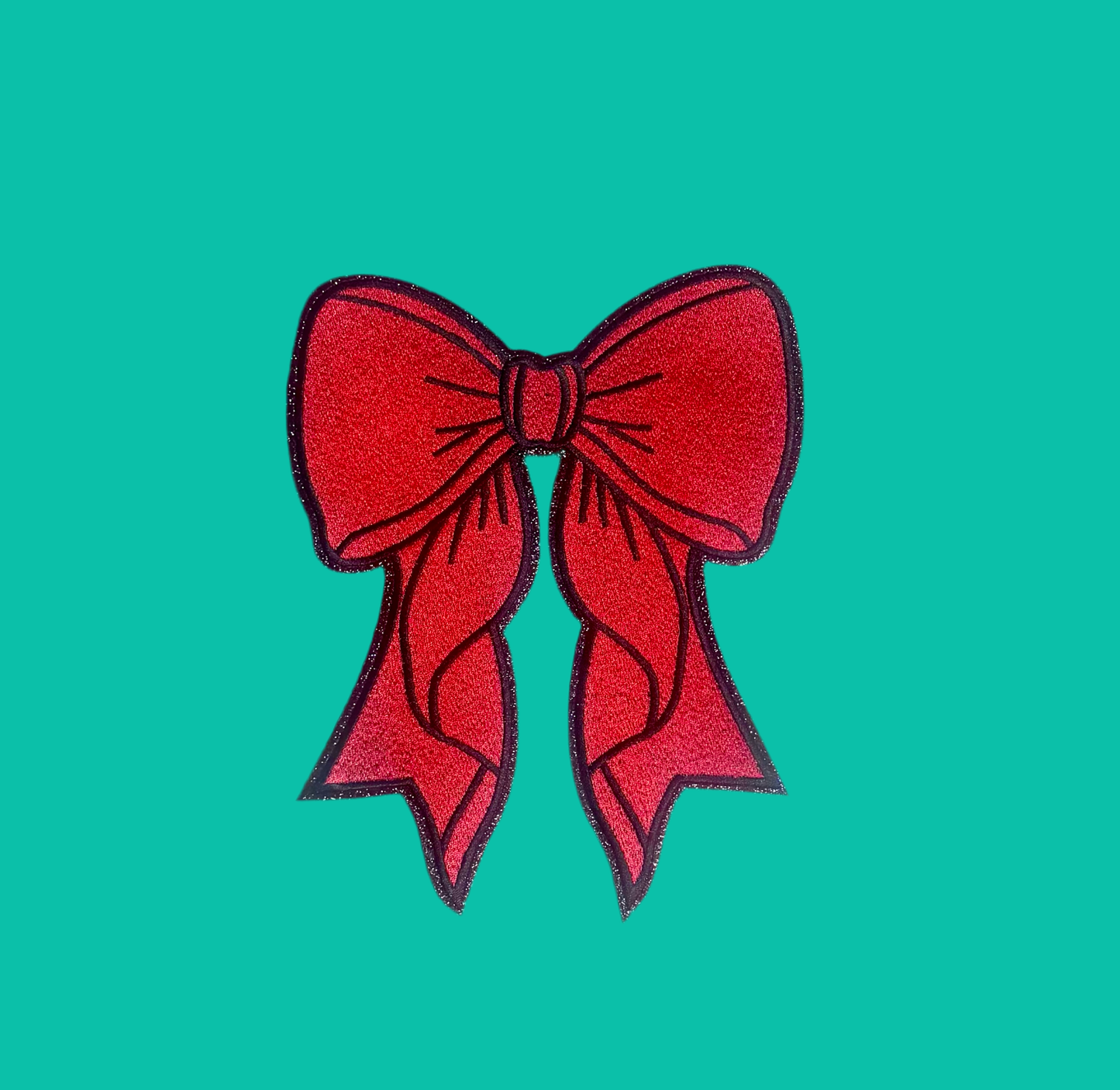 ed Bow Patch, Black Glitter Backing, Iron On, DIY patch, Bow Patch, Valentines Patch