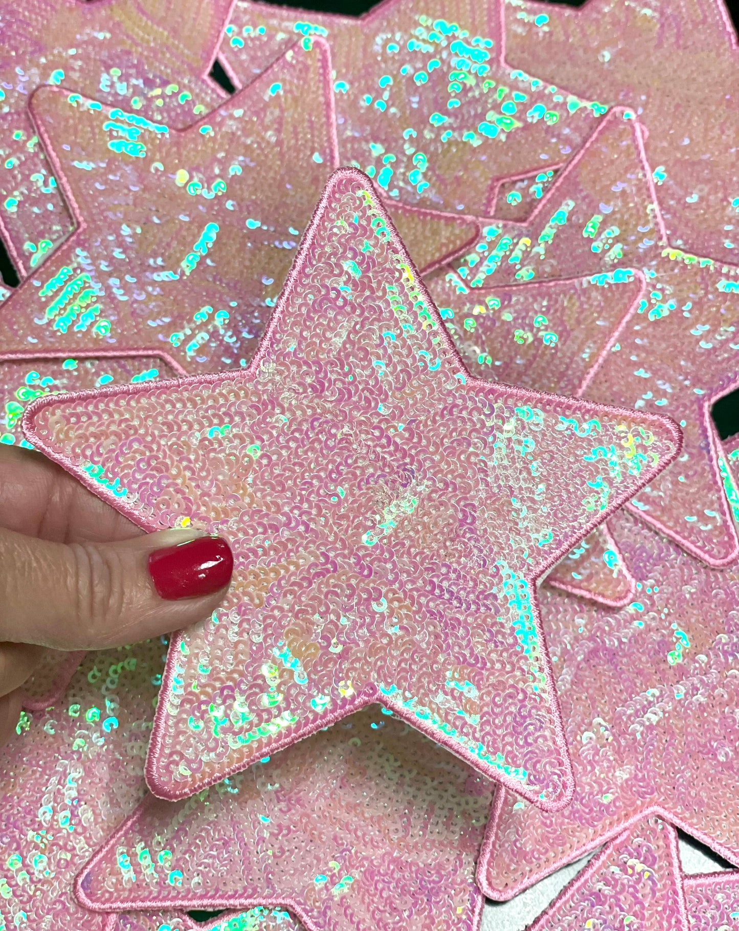 Star Patch, Sequin Star Patch, Light Pink 5",Iron on Patch, DIY, Trucker Hat Patch, Preppy Patch, Patch for Hat, Sequin Star