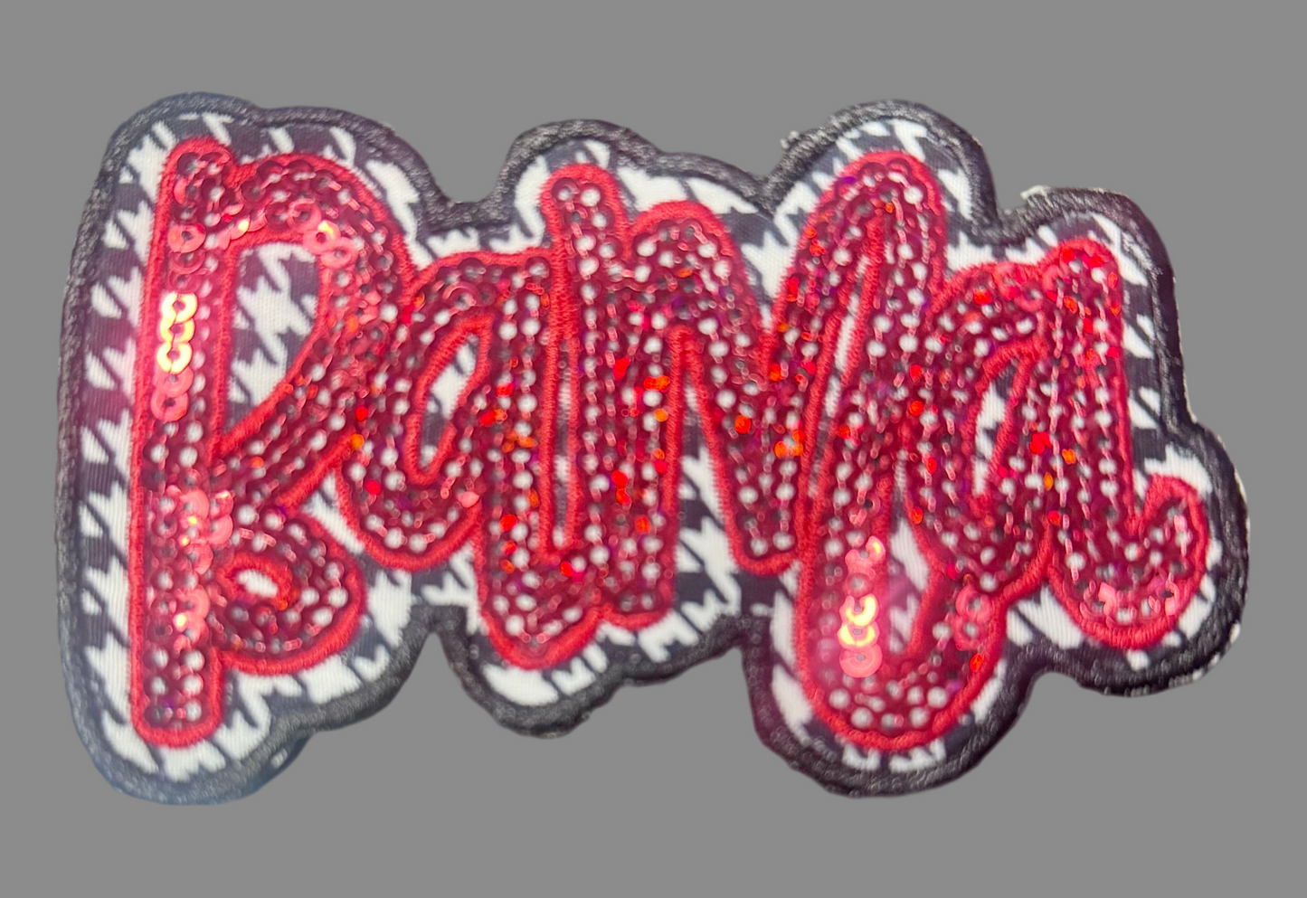 Houndstooth Patch, Cursive Font, Sequin Patch, Game Day Patch, Crimson Sequins, Iron on Patch, DIY Patch, Trucker Hat Patch
