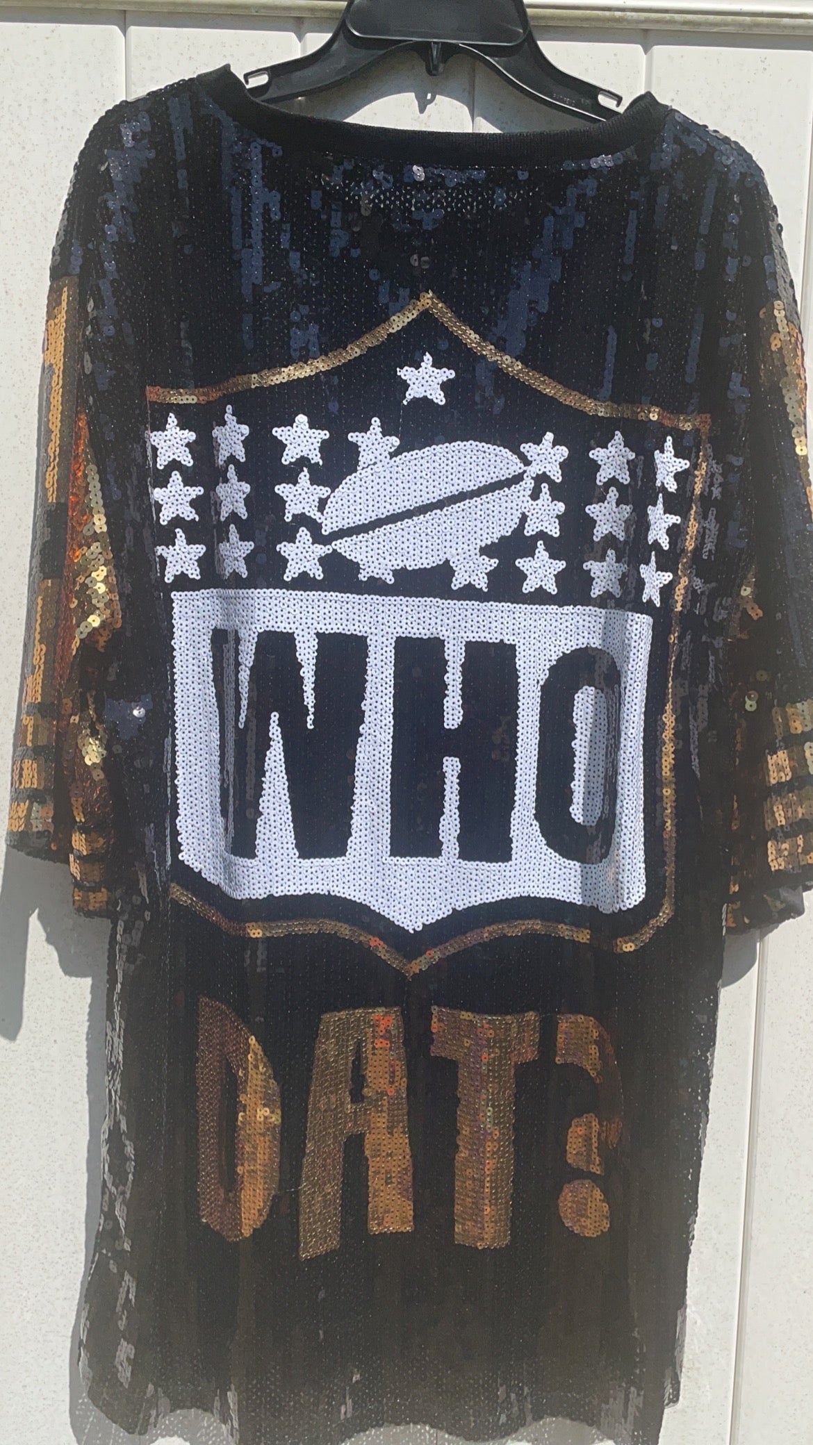 New Orleans Saints Ladies Black and Gold Sequin Jersey Dress| Black and Gold Dress| Women’s Sequin Dress| Bling Dress |NFL Sports|