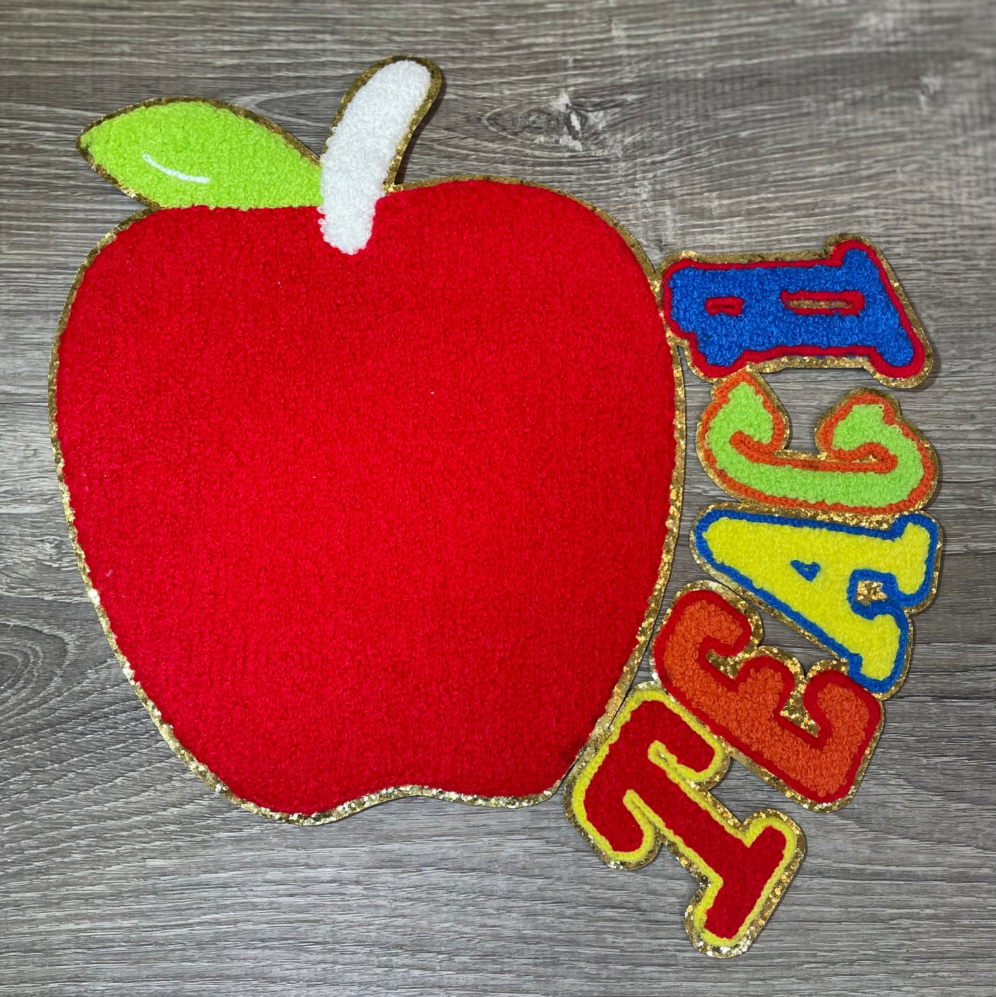 Teach Iron On Patch, Apple Patch, Teacher Gift, Chenille and Glitter Iron on Patch