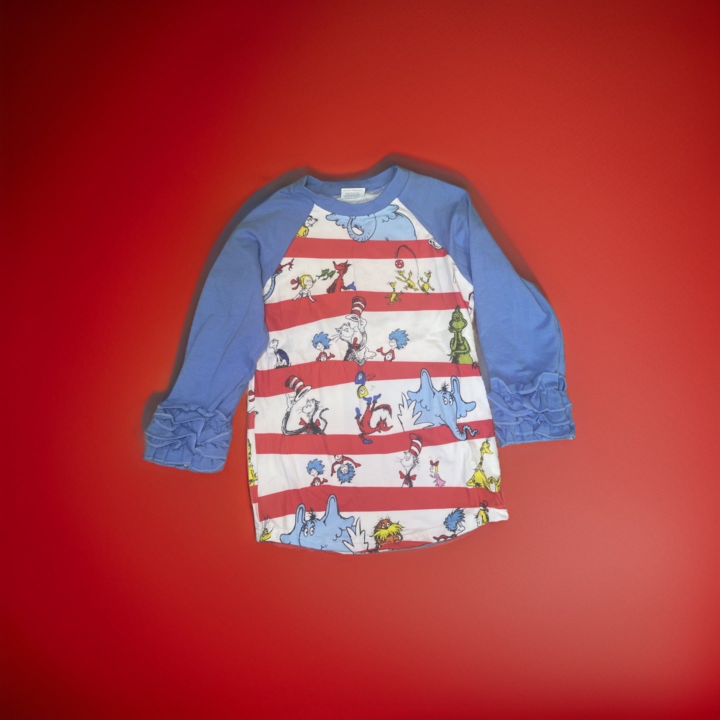 Dr Seuss Read across America Children’s Raglan Shirts. Girls Ruffled Raglan and Boys shirts