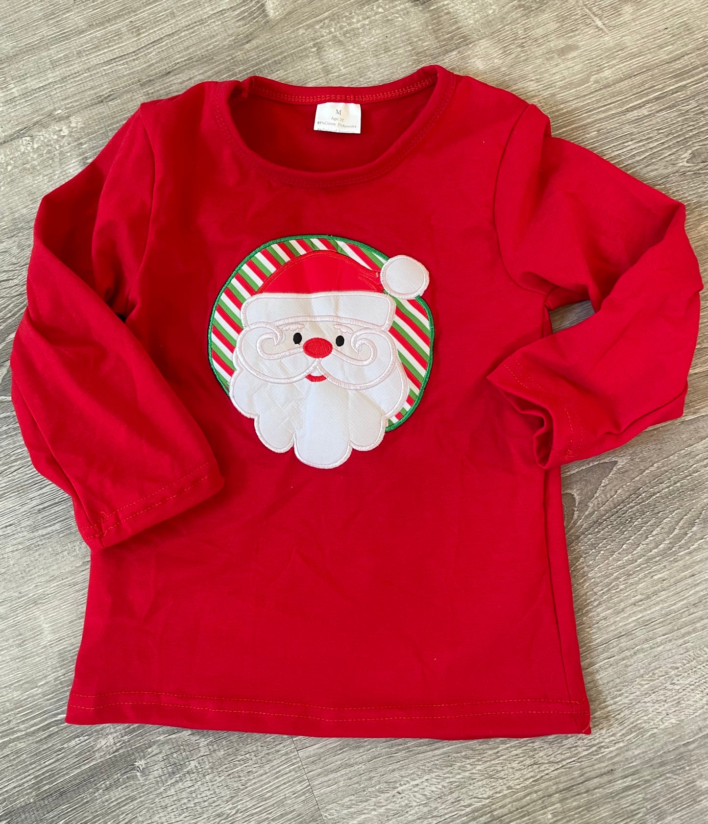 Red Santa Applique Boys Christmas Shirt, Boutique Christmas Applique Shirt ,Holiday Shirt,