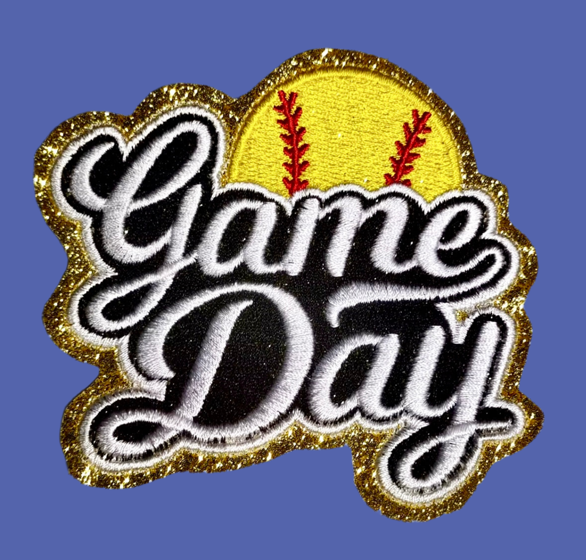 Softball Game Day Patch. Trucker Hat Patch, Glitter Patch, Iron On Patch, Sports Patch, Game Day Patch, Patch for Hat, DIY, White embroidered Patch
