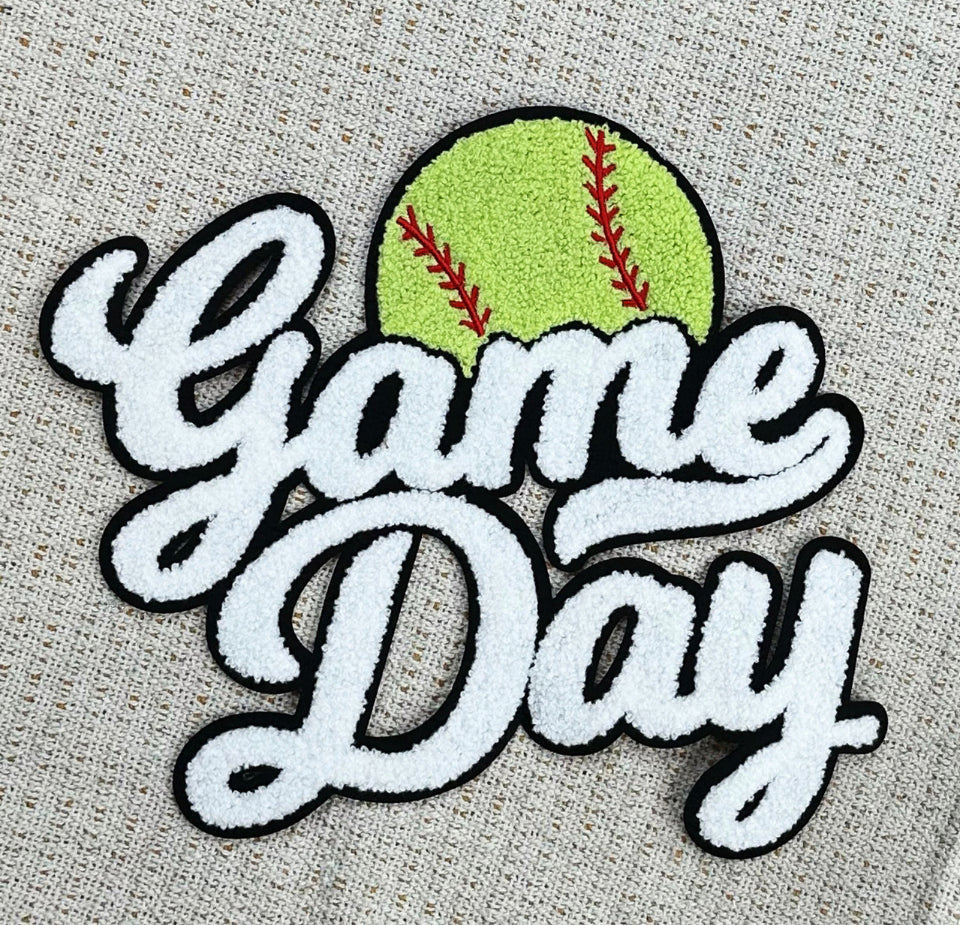 SOFTBALL Game Day Yellow Chenille Patch, Iron on patch, game day, DIY patch, Softball