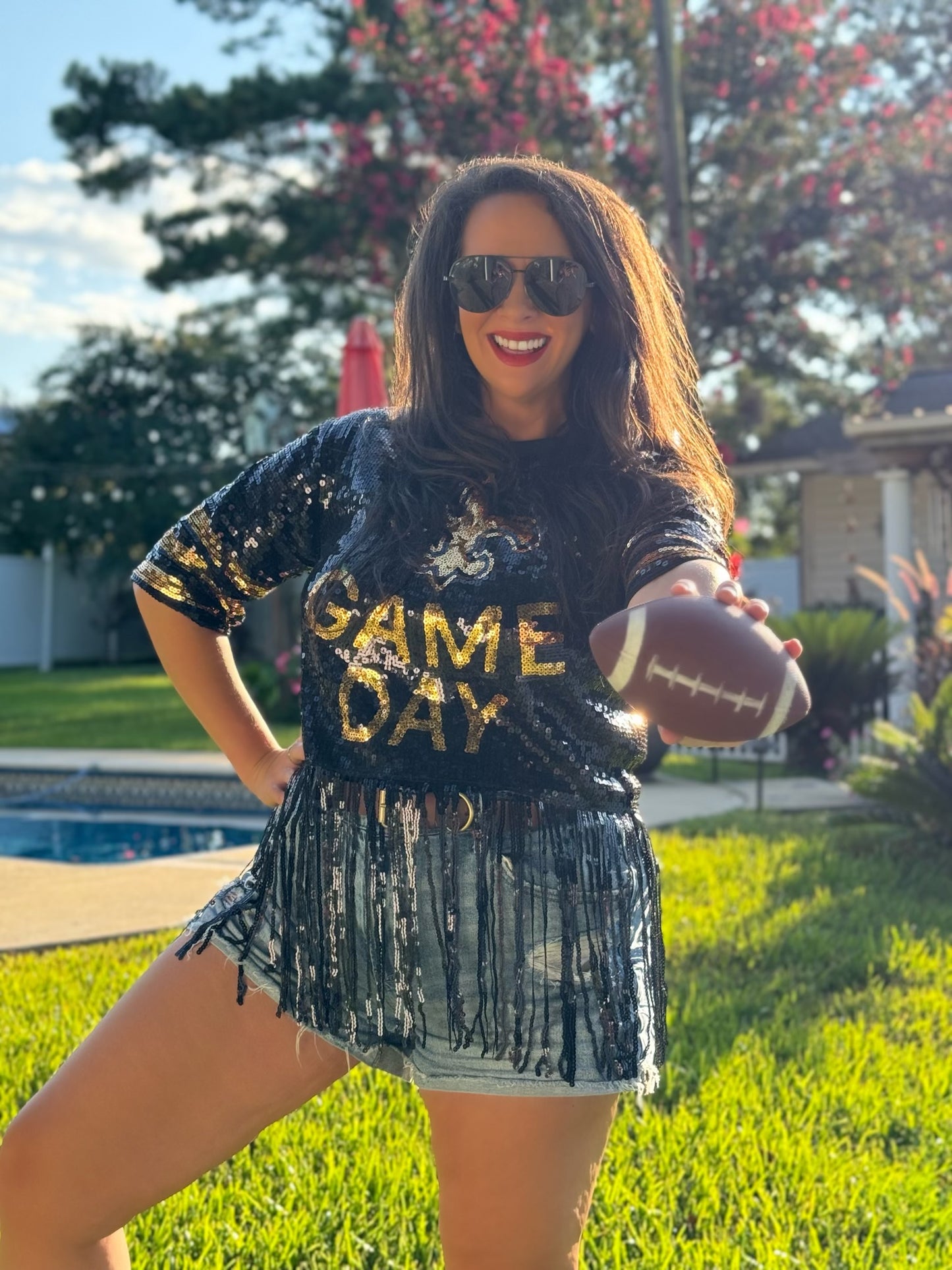 Saints Sequin Top, Fleur De Lis Sequin Fringe Jersey Top, Black and Gold Football Sequin Jersey Top, Game Day, Football Sequin Fringe Top, Game Day Top