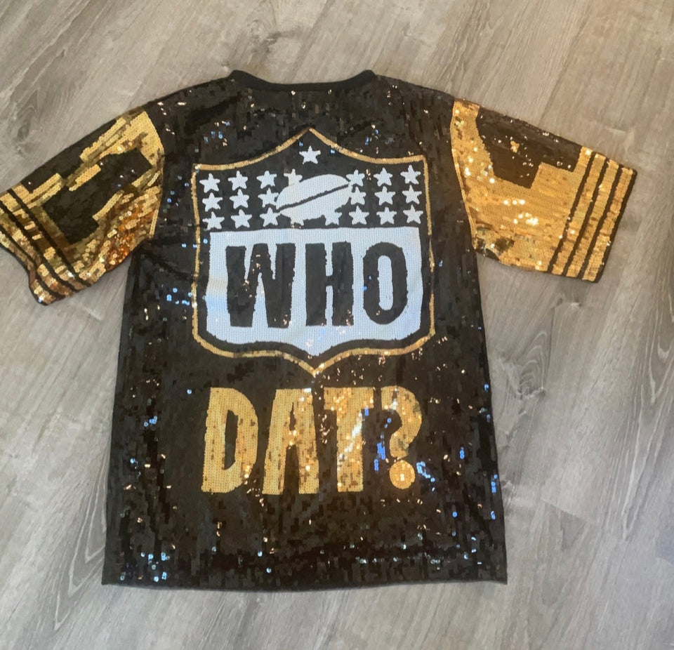 New Orleans Saints Ladies Black and Gold Sequin Jersey Dress| Black and Gold Dress| Women’s Sequin Dress| Bling Dress |NFL Sports|
