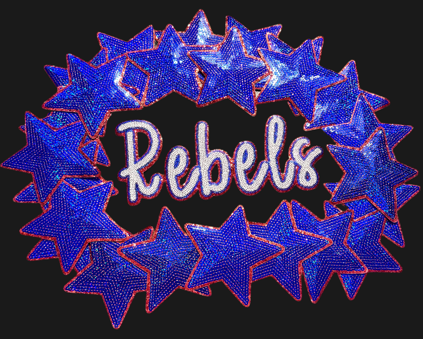 Rebels Patch, Sequin Patch, Football Patch, Red, white and blue Rebels Game Day Sequin Patch, Sequin Star Patch, DIY, Iron on Patch, Gold glitter backing