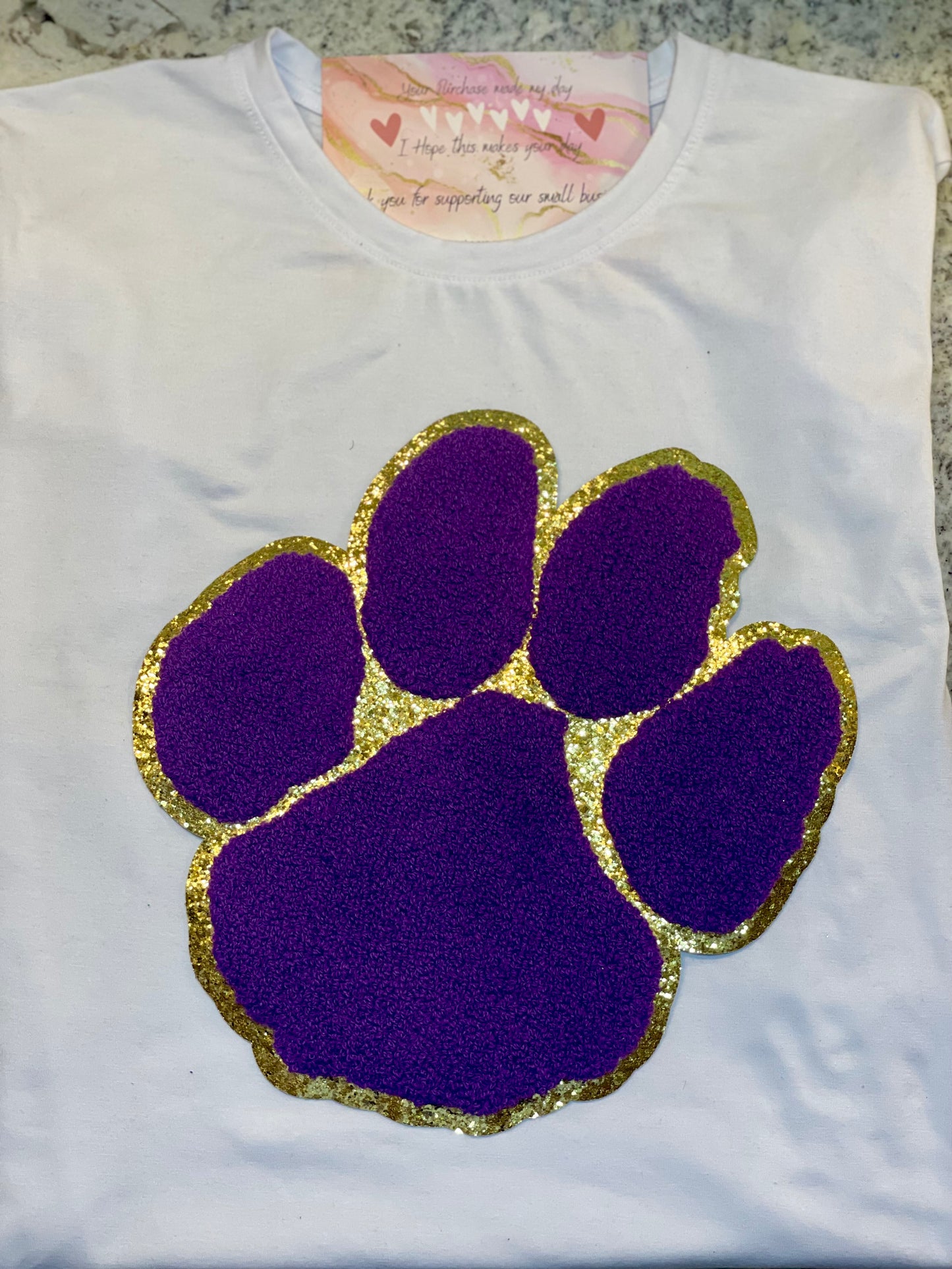 Chenille Paw, 11inch Paw, Mascot Paw, Glitter Paw, Iron on Chenille Patch, Purple Paw, DIY Patch, Game Day Patch