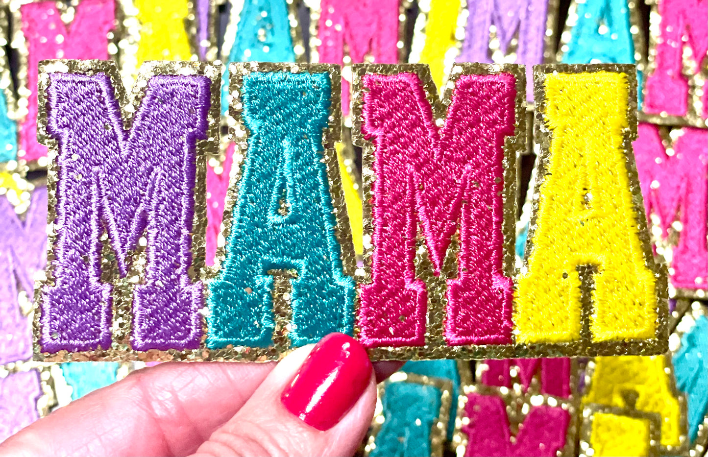 Mama Patch, Trucker Hat Patch, Multi-colored Mama Patch, Embroidered Patch, Mom Patch, Glitter Patch, Trendy Patch, Patch for Hats, DIY, Iron on Patch
