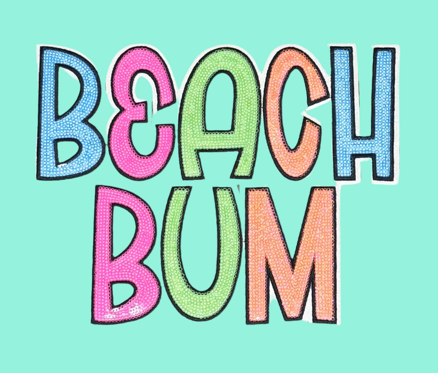 Beach Bum Patch, Sequin Beach Bum Patch, White Glitter Backing, Iron on Patch, DIY