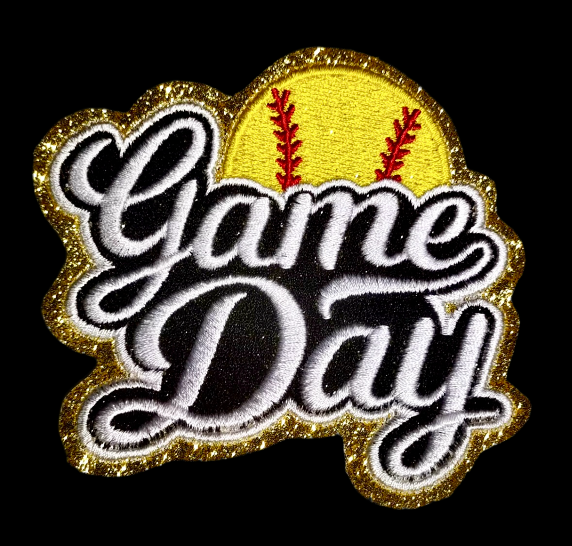 Softball Game Day Patch. Trucker Hat Patch, Glitter Patch, Iron On Patch, Sports Patch, Game Day Patch, Patch for Hat, DIY, White embroidered Patch