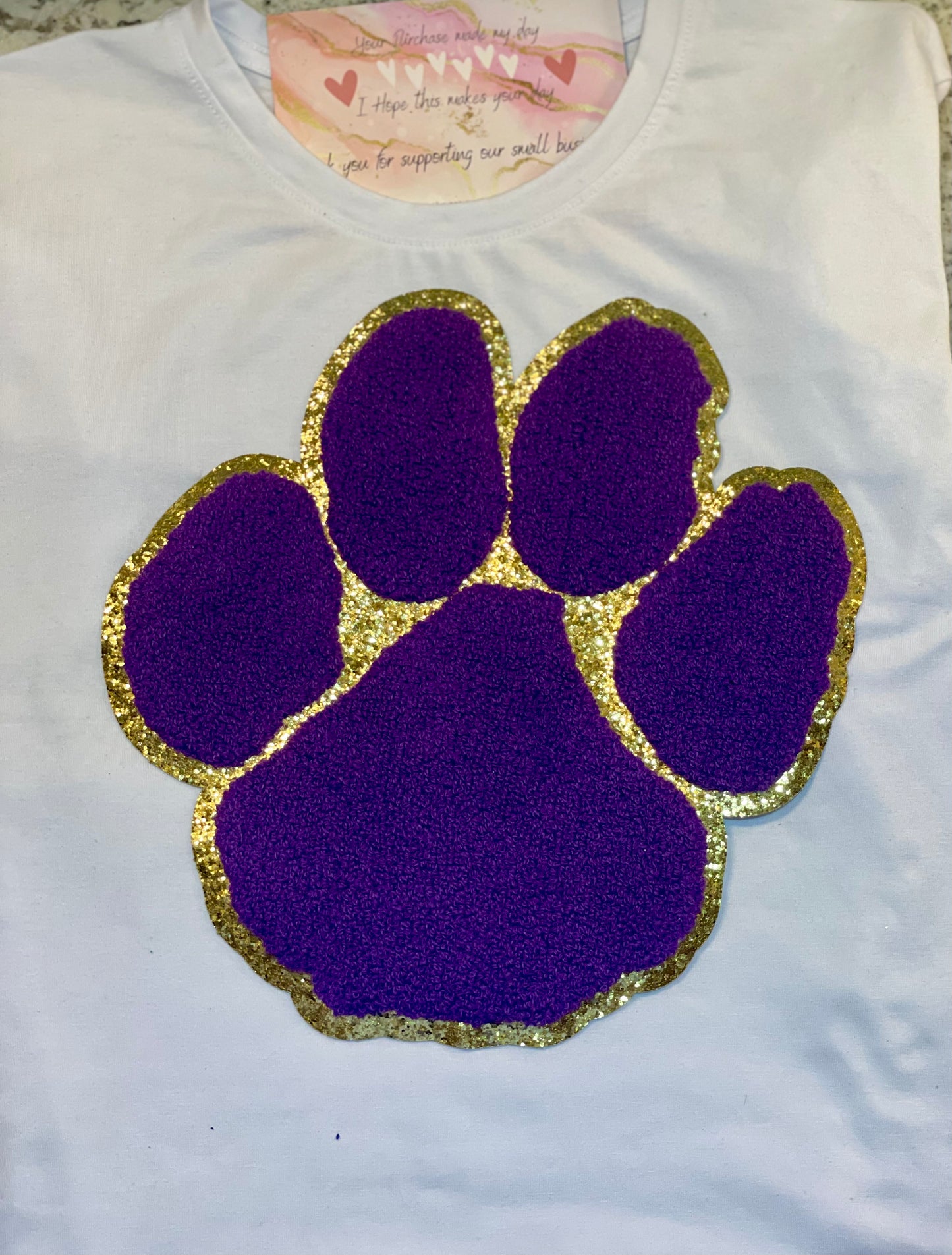 Chenille Paw, 11inch Paw, Mascot Paw, Glitter Paw, Iron on Chenille Patch, Purple Paw, DIY Patch, Game Day Patch