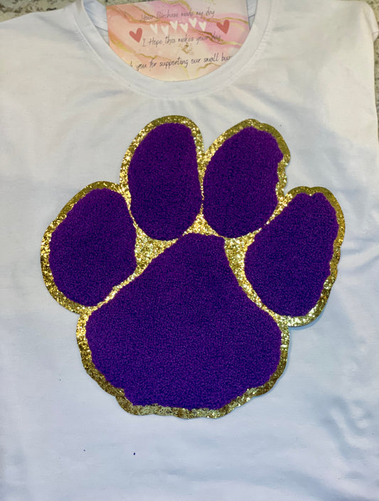 Chenille Paw, 11inch Paw, Mascot Paw, Glitter Paw, Iron on Chenille Patch, Purple Paw, DIY Patch, Game Day Patch