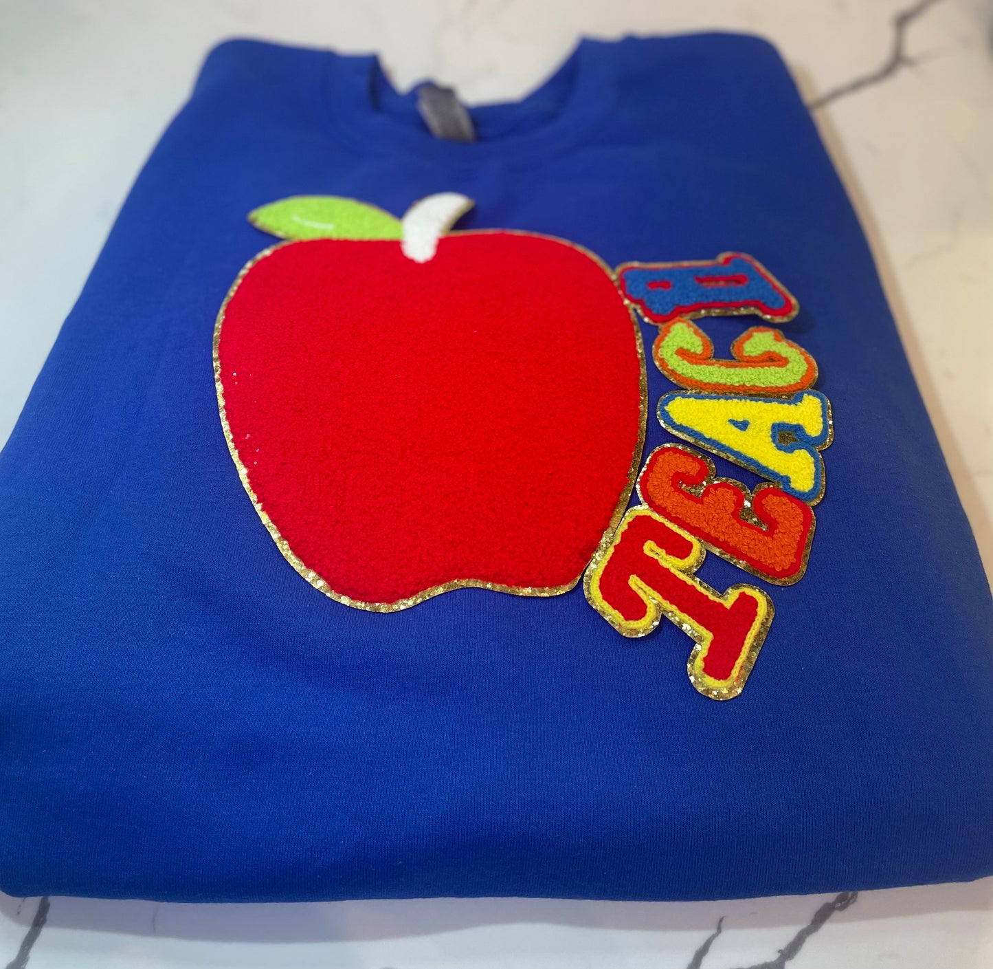 Teach Iron On Patch, Apple Patch, Teacher Gift, Chenille and Glitter Iron on Patch
