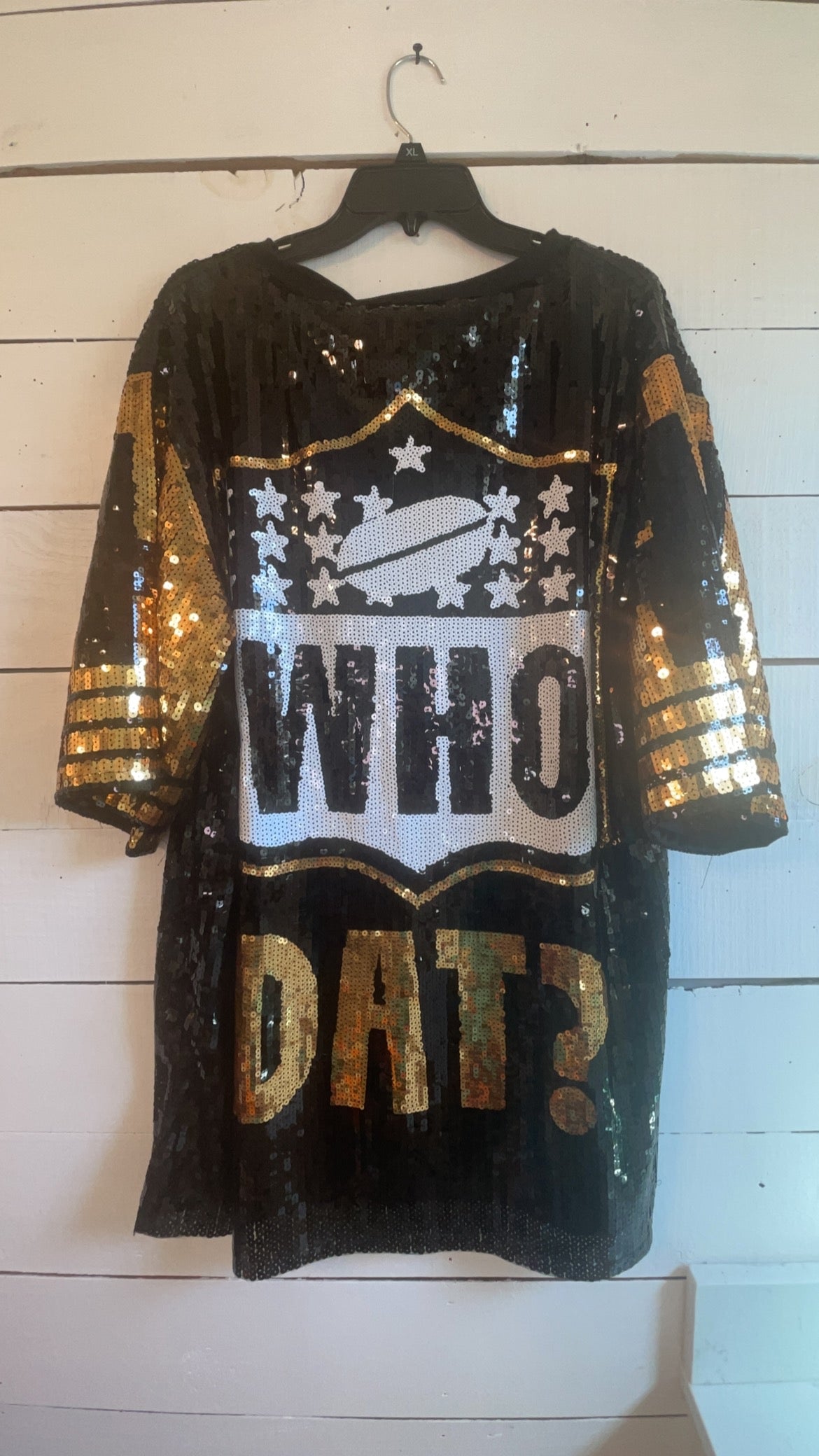 New Orleans Saints Ladies Black and Gold Sequin Jersey Dress| Black and Gold Dress| Women’s Sequin Dress| Bling Dress |NFL Sports|