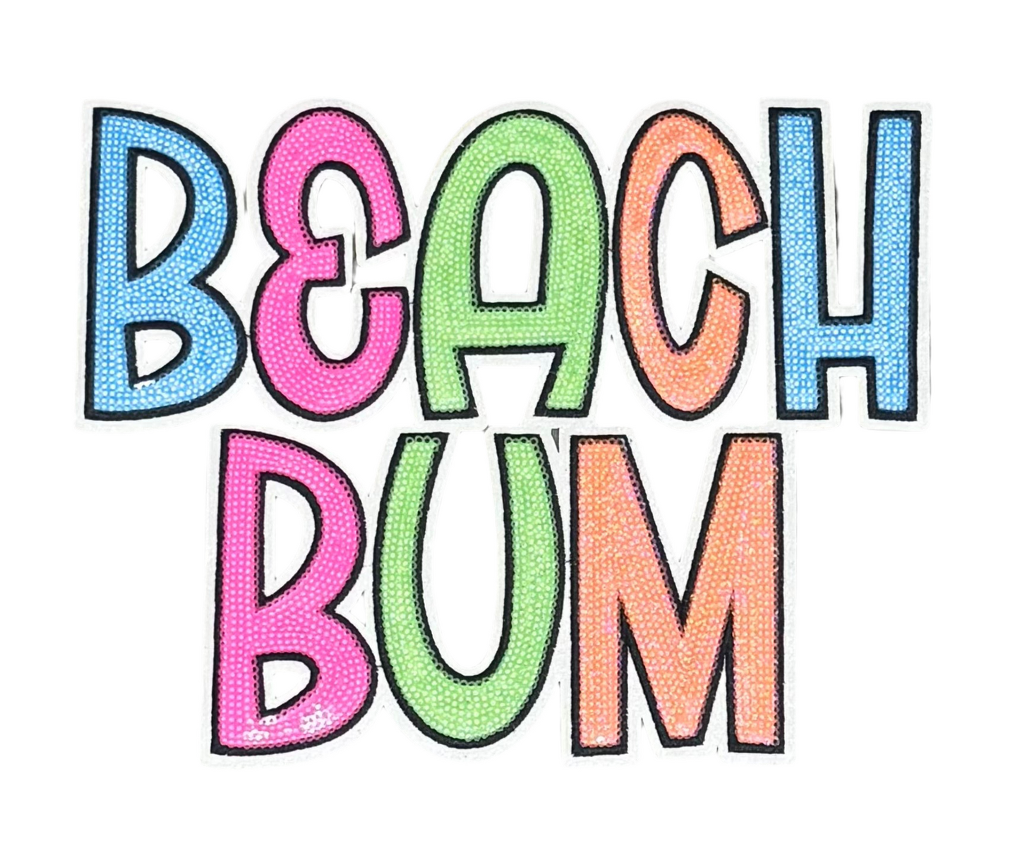 Beach Bum Patch, Sequin Beach Bum Patch, White Glitter Backing, Iron on Patch, DIY