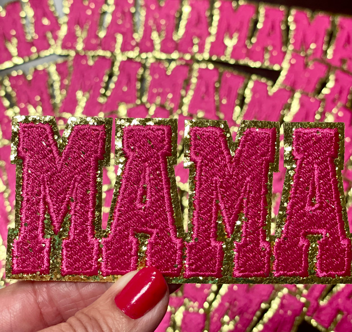 Mama Patch, Trucker Hat Patch, Hot Pink colored Mama Patch, Embroidered Patch, Mom Patch, Glitter Patch, Patch for Hats, DIY, Iron on Patch