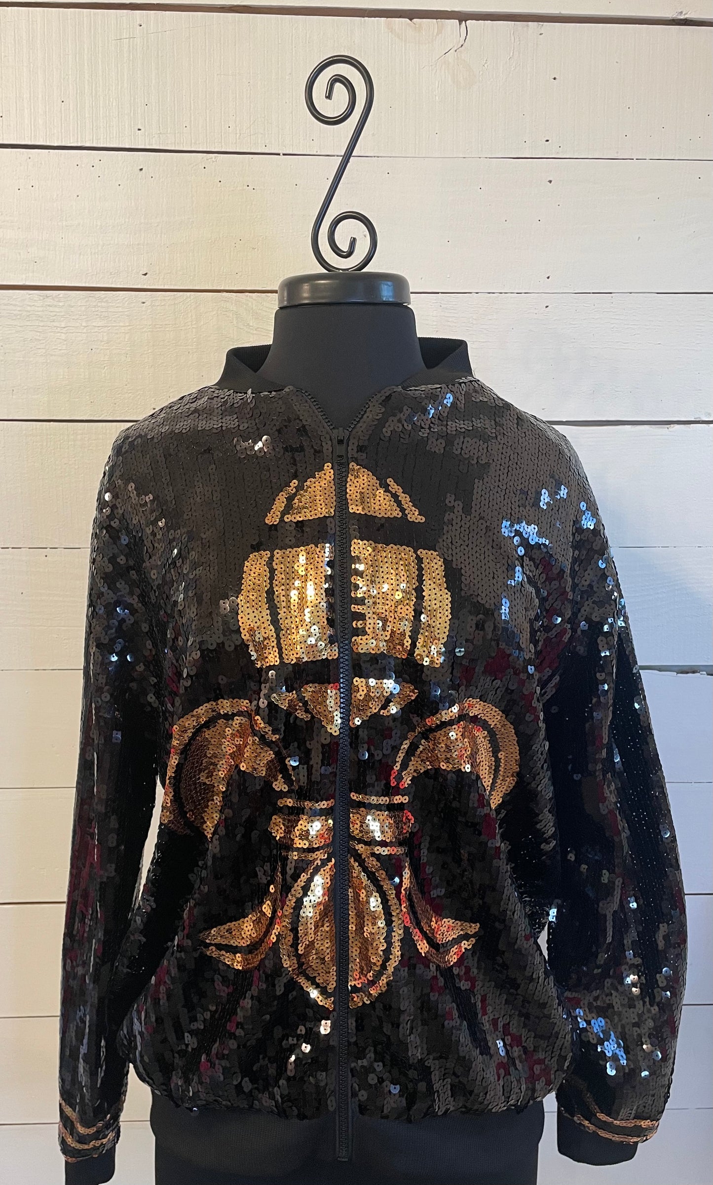 New Orleans Saints Jacket, Black and Gold Sequin Bomber Jacket, Game Day
