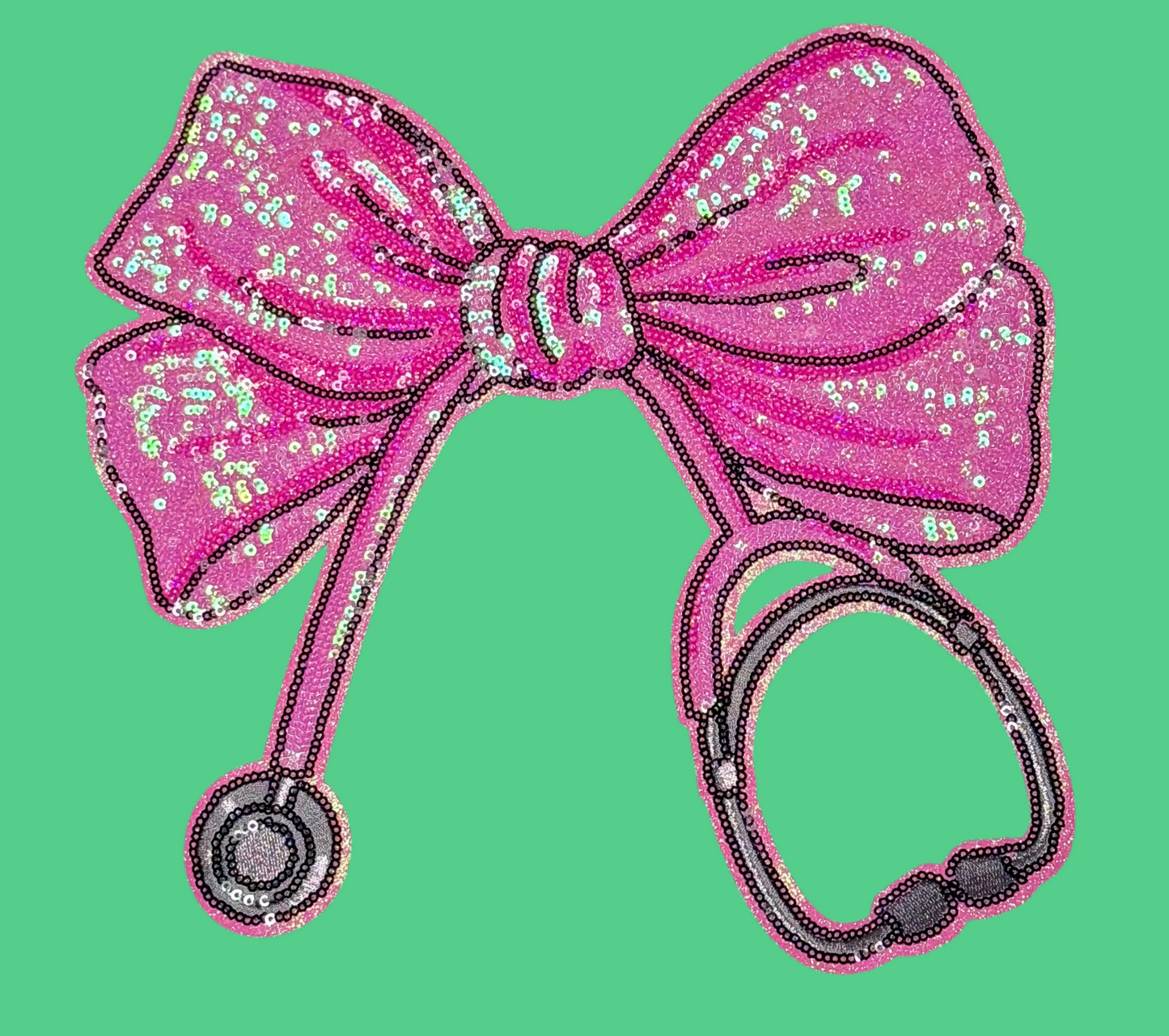 Stethoscope Bow Patch, 11 in Sequin Patch, Nurse Patch, Medical Patch, Pink Patch, Iron on Patch, DIY