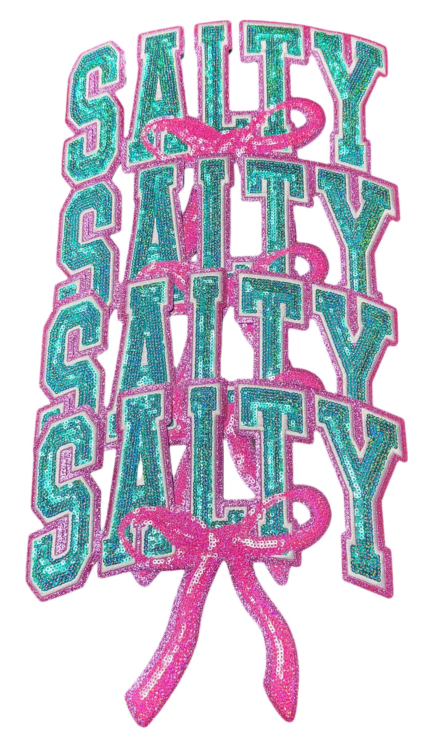 Salty Patch, Salty Sequin Bow Patch, Pink Glitter Backing, Iron on Patch, DIY